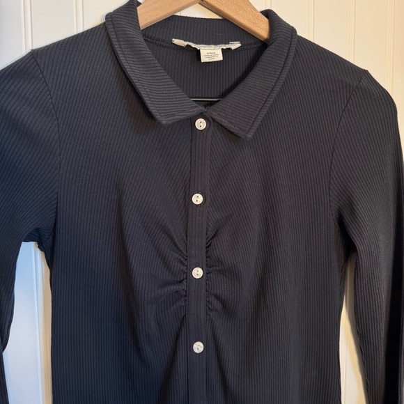 American Eagle Ruched Knit Button-Front Mini Dress Charcoal Gray Women’s Size M - Picture 5 of 12